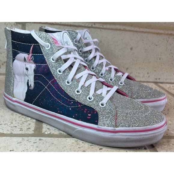 VANS Digi Unicorn Sk8-Hi Zip Silver Glitter Girls Sneakers Size 7 - Picture 9 of 13